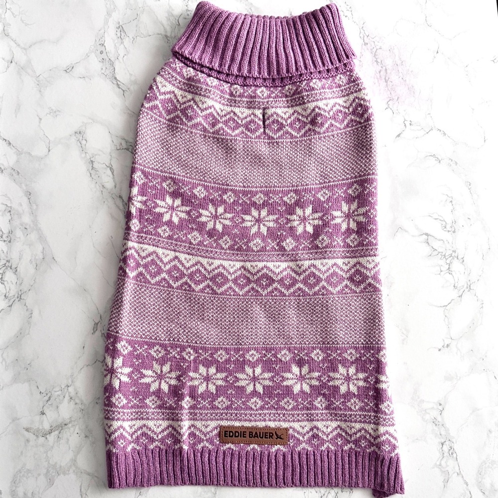 Eddie Bauer Maeve Fair Isle Purple Turtleneck Dog Sweater Size Large